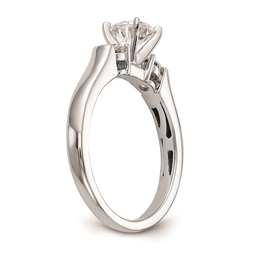 14K White Gold 3-Stone (Holds 3/4 carat (5.9mm) Round Center and (2-3.1mm) Round Sides) Engagement Ring Mounting