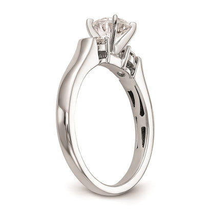 14K White Gold 3-Stone (Holds 3/4 carat (5.9mm) Round Center and (2-3.1mm) Round Sides) Engagement Ring Mounting