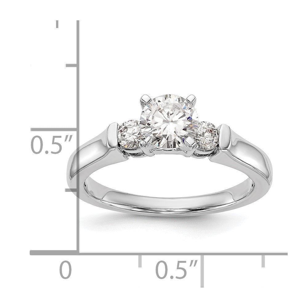 14K White Gold 3-Stone (Holds 3/4 carat (5.9mm) Round Center and (2-3.1mm) Round Sides) Engagement Ring Mounting
