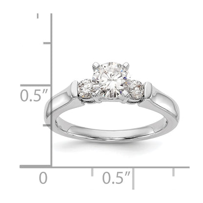 14K White Gold 3-Stone (Holds 3/4 carat (5.9mm) Round Center and (2-3.1mm) Round Sides) Engagement Ring Mounting