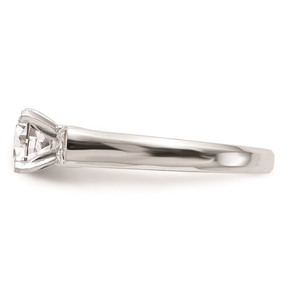 14K White Gold 3-Stone (Holds 1 carat (6.5mm) Round Center and (2-4.1mm) Round Sides) Engagement Ring Mounting
