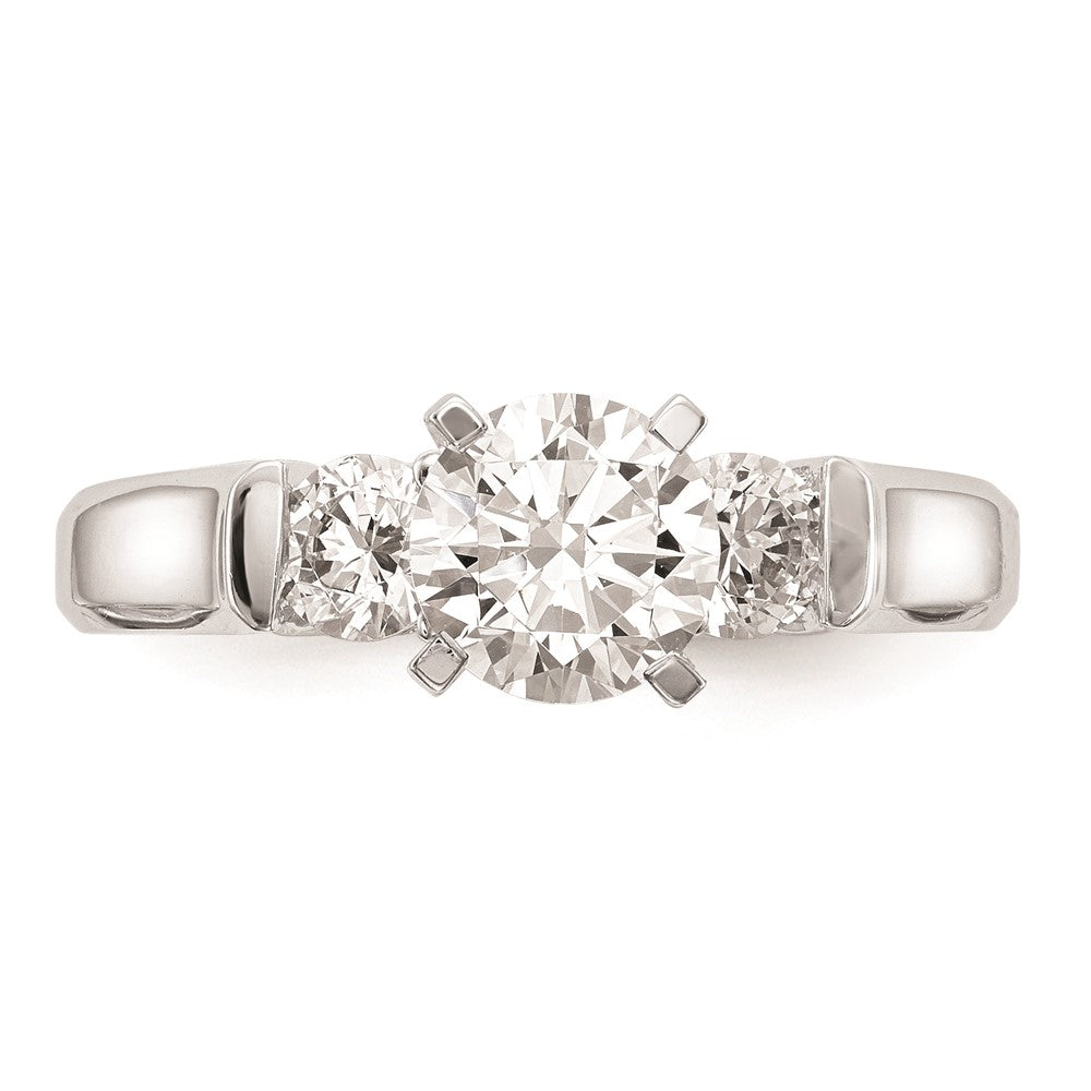 14K White Gold 3-Stone (Holds 1 carat (6.5mm) Round Center and (2-4.1mm) Round Sides) Engagement Ring Mounting