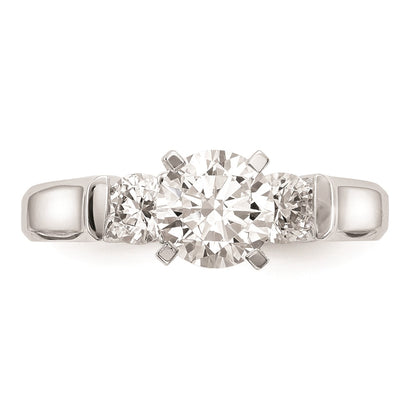 14K White Gold 3-Stone (Holds 1 carat (6.5mm) Round Center and (2-4.1mm) Round Sides) Engagement Ring Mounting
