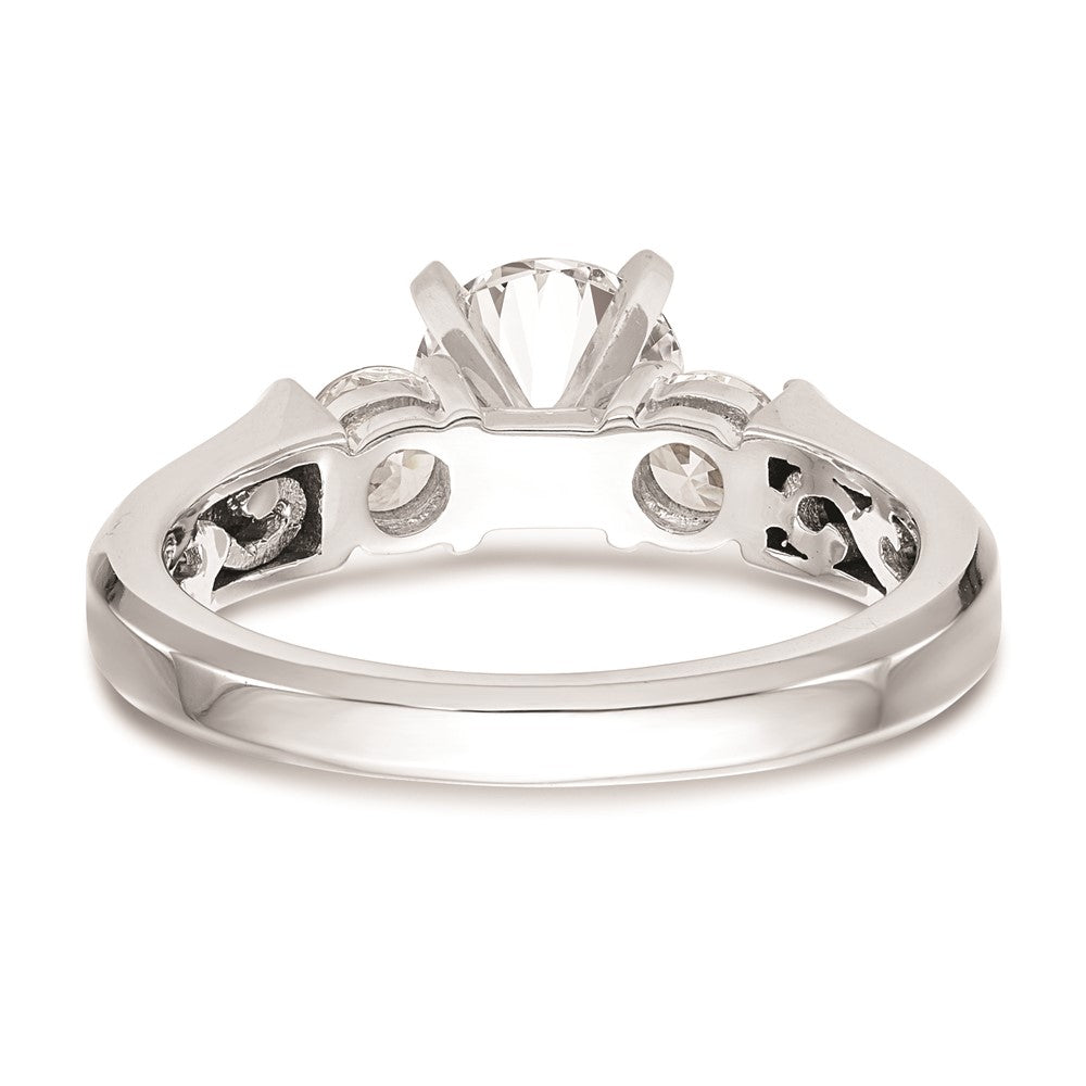 14K White Gold 3-Stone (Holds 1 carat (6.5mm) Round Center and (2-4.1mm) Round Sides) Engagement Ring Mounting