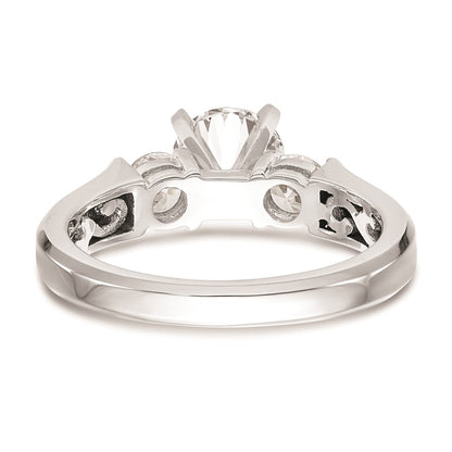 14K White Gold 3-Stone (Holds 1 carat (6.5mm) Round Center and (2-4.1mm) Round Sides) Engagement Ring Mounting