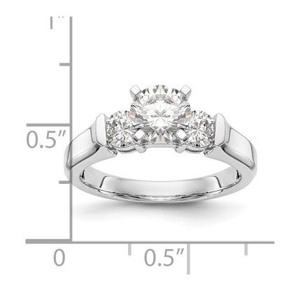 14K White Gold 3-Stone (Holds 1 carat (6.5mm) Round Center and (2-4.1mm) Round Sides) Engagement Ring Mounting