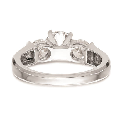 14K White Gold 3-Stone (Holds 1 carat (6.5mm) Round Center and (2-4.6mm) Round Sides) Engagement Ring Mounting