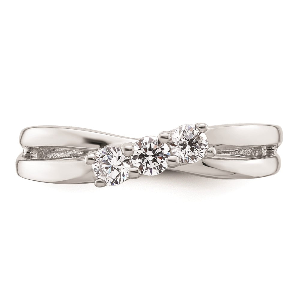 14K White Gold 3-Stone (Holds 1/10 carat (3.00mm) Round Center and (2-3.00mm) Round Sides) Engagement Ring Mounting