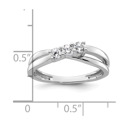 14K White Gold 3-Stone (Holds 1/10 carat (3.00mm) Round Center and (2-3.00mm) Round Sides) Engagement Ring Mounting