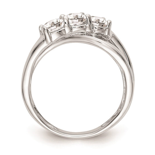 14K White Gold 3-Stone (Holds 1/3 carat (4.5mm) Round Center and (2-4.3mm) Round Sides) Engagement Ring Mounting