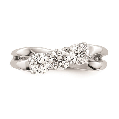 14K White Gold 3-Stone (Holds 1/3 carat (4.5mm) Round Center and (2-4.3mm) Round Sides) Engagement Ring Mounting