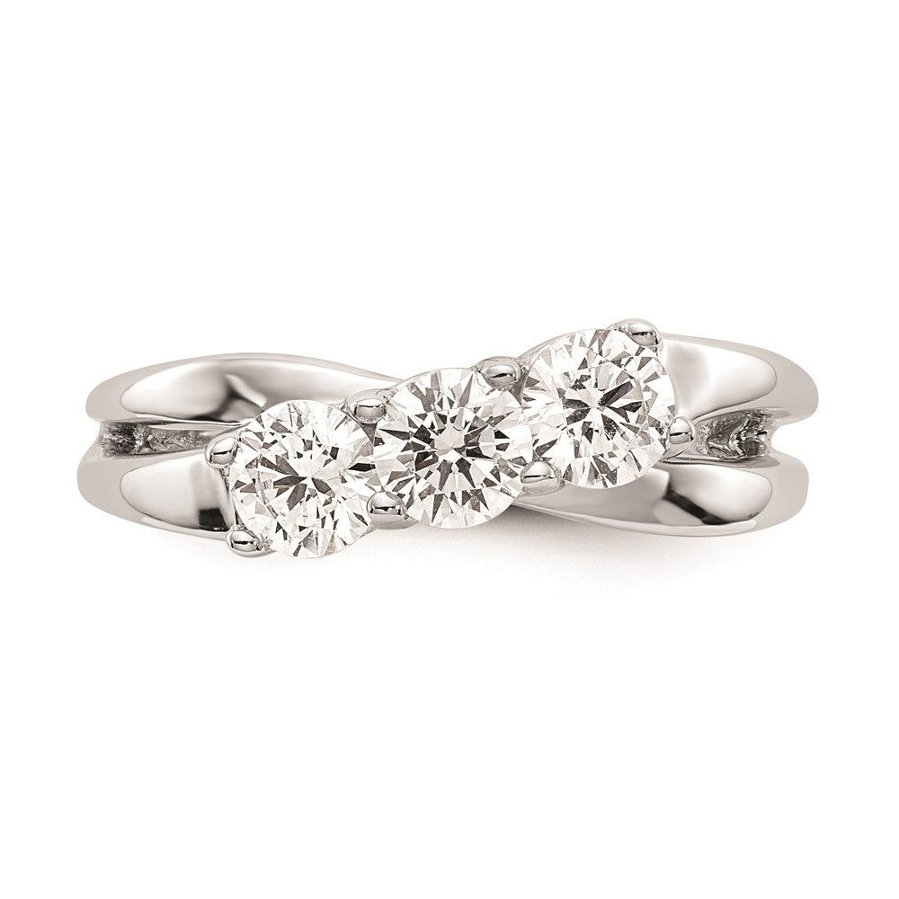 14K White Gold 3-Stone (Holds 1/6 carat (3.4mm) Round Center and (2-3.4mm) Round Sides) Engagement Ring Mounting