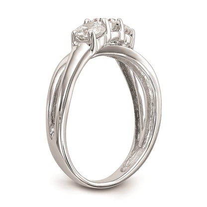 14K White Gold 3-Stone (Holds 1/3 carat (4.5mm) Round Center and (2-4.3mm) Round Sides) Engagement Ring Mounting
