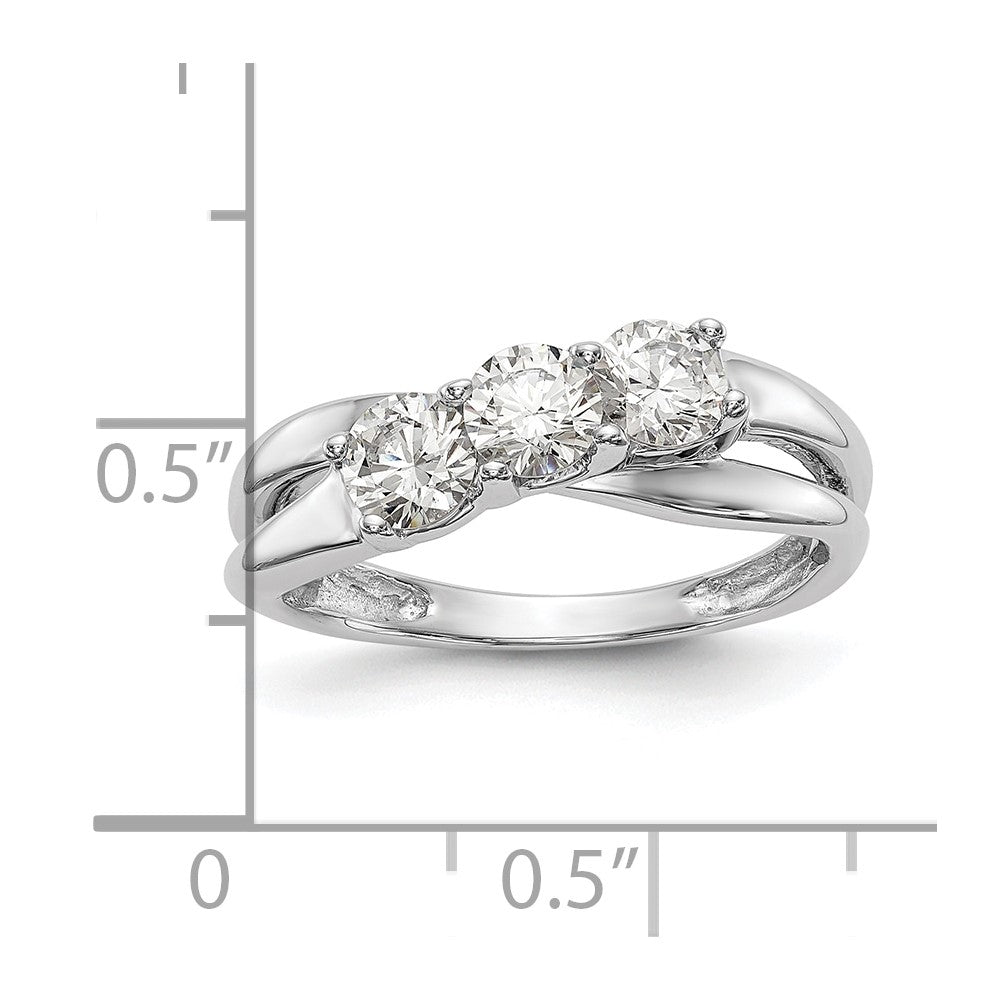 14K White Gold 3-Stone (Holds 1/3 carat (4.5mm) Round Center and (2-4.3mm) Round Sides) Engagement Ring Mounting