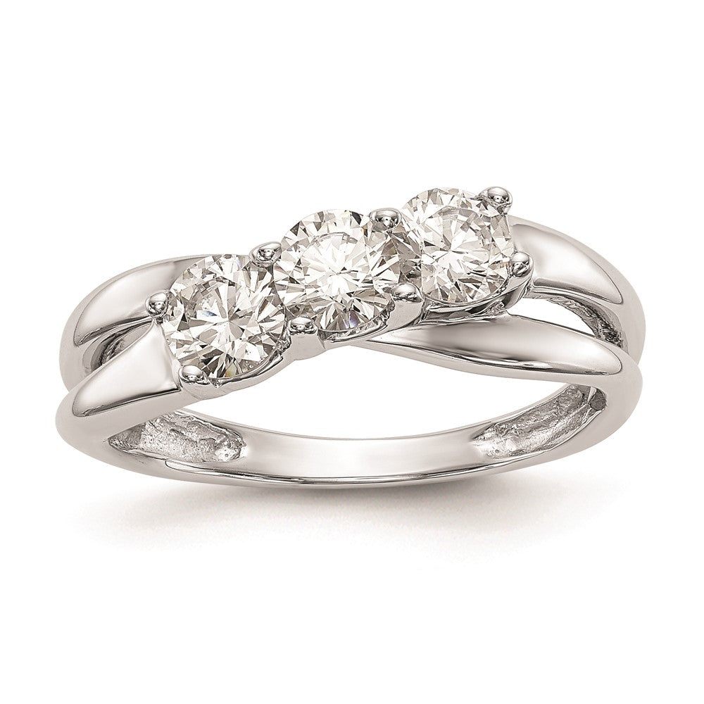 14K White Gold 3-Stone (Holds 1/6 carat (3.4mm) Round Center and (2-3.4mm) Round Sides) Engagement Ring Mounting