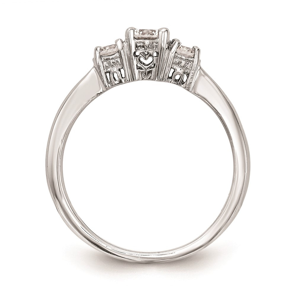 14K White Gold 3-Stone (Holds 1/3 carat (4.4mm) Round Center and (2-3.3mm) Round Sides) Engagement Ring Mounting
