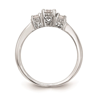 14K White Gold 3-Stone (Holds 1/3 carat (4.4mm) Round Center and (2-3.3mm) Round Sides) Engagement Ring Mounting