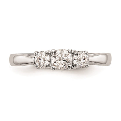 14K White Gold 3-Stone (Holds 1/3 carat (4.4mm) Round Center and (2-3.3mm) Round Sides) Engagement Ring Mounting