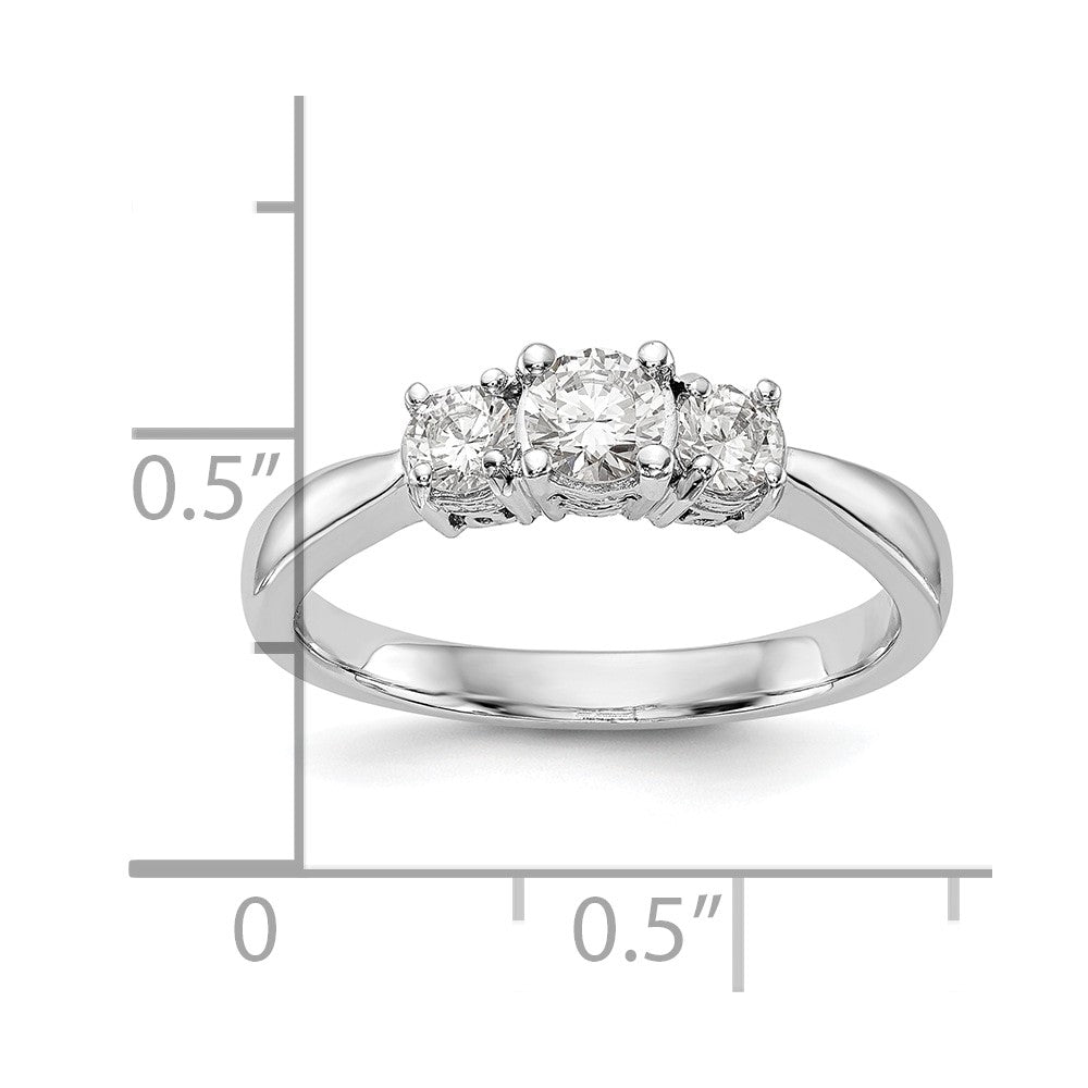 14K White Gold 3-Stone (Holds 1/3 carat (4.4mm) Round Center and (2-3.3mm) Round Sides) Engagement Ring Mounting