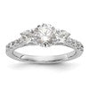 14K White Gold 3-Stone (Holds 1 carat (6.5mm) Round Center and (2-3.8mm) Round Sides) Diamond Semi-Mount Engagement Ring