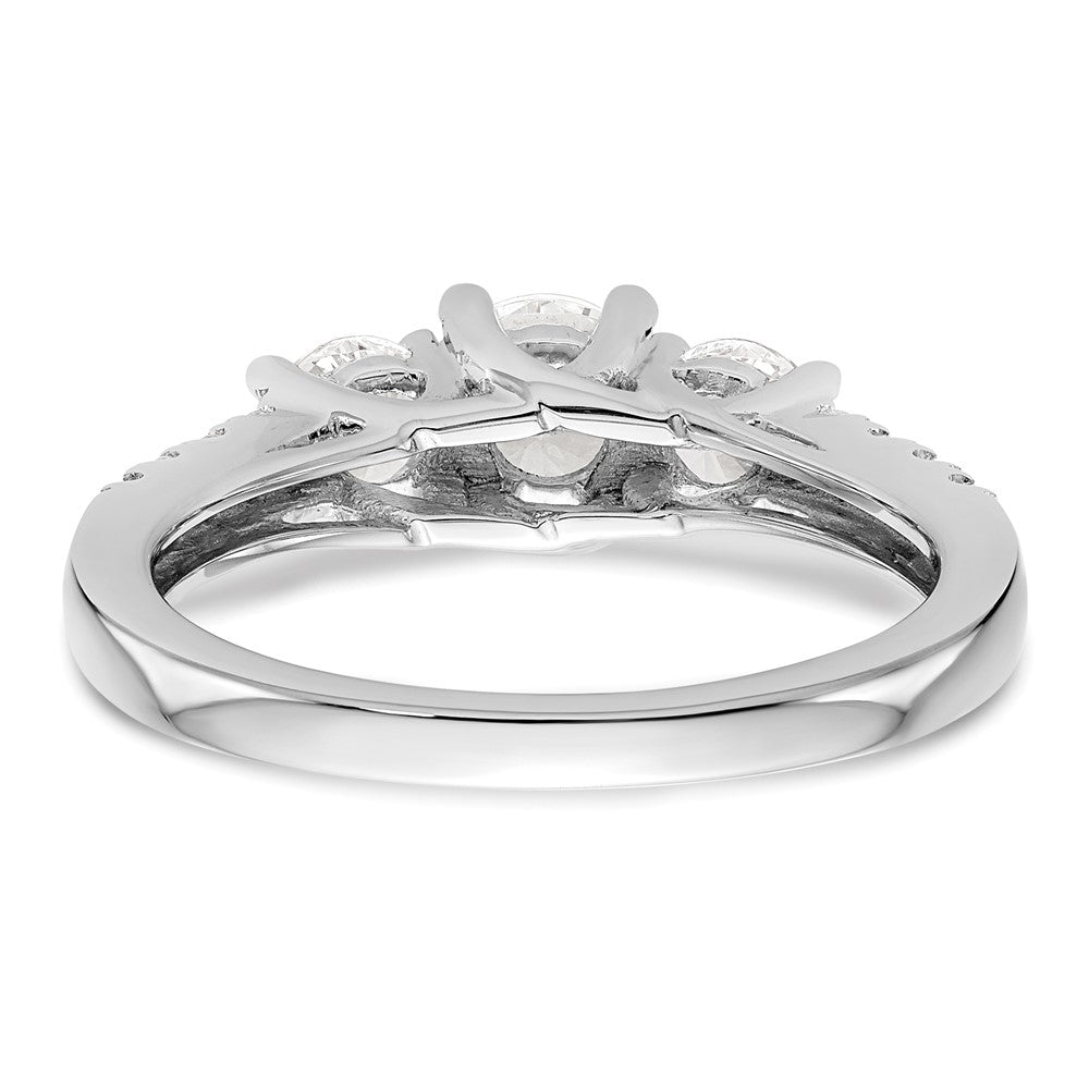 14K White Gold 3-Stone Plus (Holds 1/2 carat (5.2mm) Round Center and (4.00mm) Round Sides) Diamond Semi-Mount Engagement Ring