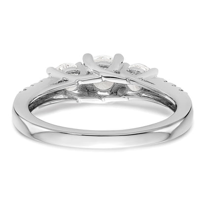 14K White Gold 3-Stone Plus (Holds 1/2 carat (5.2mm) Round Center and (4.00mm) Round Sides) Diamond Semi-Mount Engagement Ring