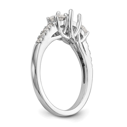 14K White Gold 3-Stone Plus (Holds 1/3 carat (4.5mm) Round Center and (2-3.2mm) Round Sides) Diamond Semi-Mount Engagement Ring