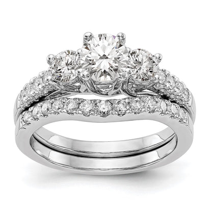 14K White Gold 3-Stone Plus (Holds 1/2 carat (5.2mm) Round Center and (4.00mm) Round Sides) Diamond Semi-Mount Engagement Ring