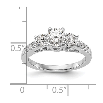 14K White Gold 3-Stone Plus (Holds 1/2 carat (5.2mm) Round Center and (4.00mm) Round Sides) Diamond Semi-Mount Engagement Ring