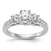 14K White Gold 3-Stone Plus (Holds 1/2 carat (5.2mm) Round Center and (4.00mm) Round Sides) Diamond Semi-Mount Engagement Ring