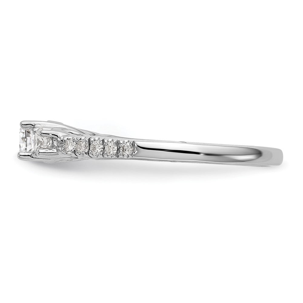14K White Gold 3-Stone Plus (Holds 1/3 carat (4.5mm) Round Center) Diamond Semi-Mount Engagement Ring