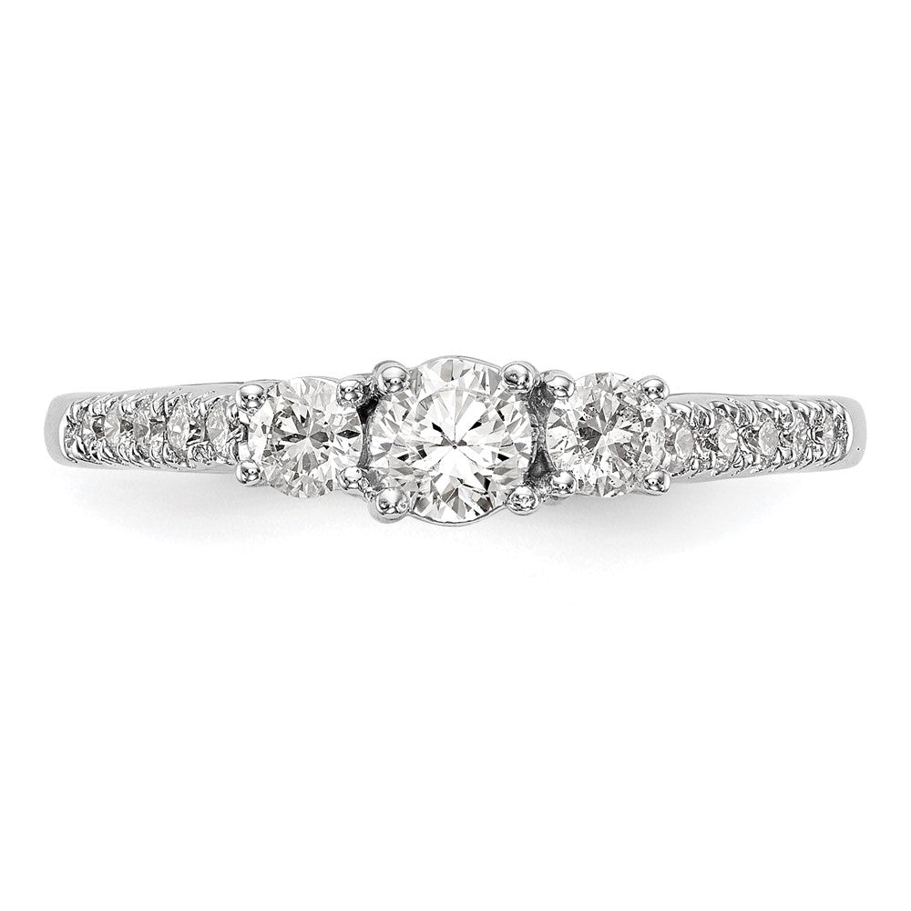 14K White Gold 3-Stone Plus (Holds 1/3 carat (4.5mm) Round Center) Diamond Semi-Mount Engagement Ring