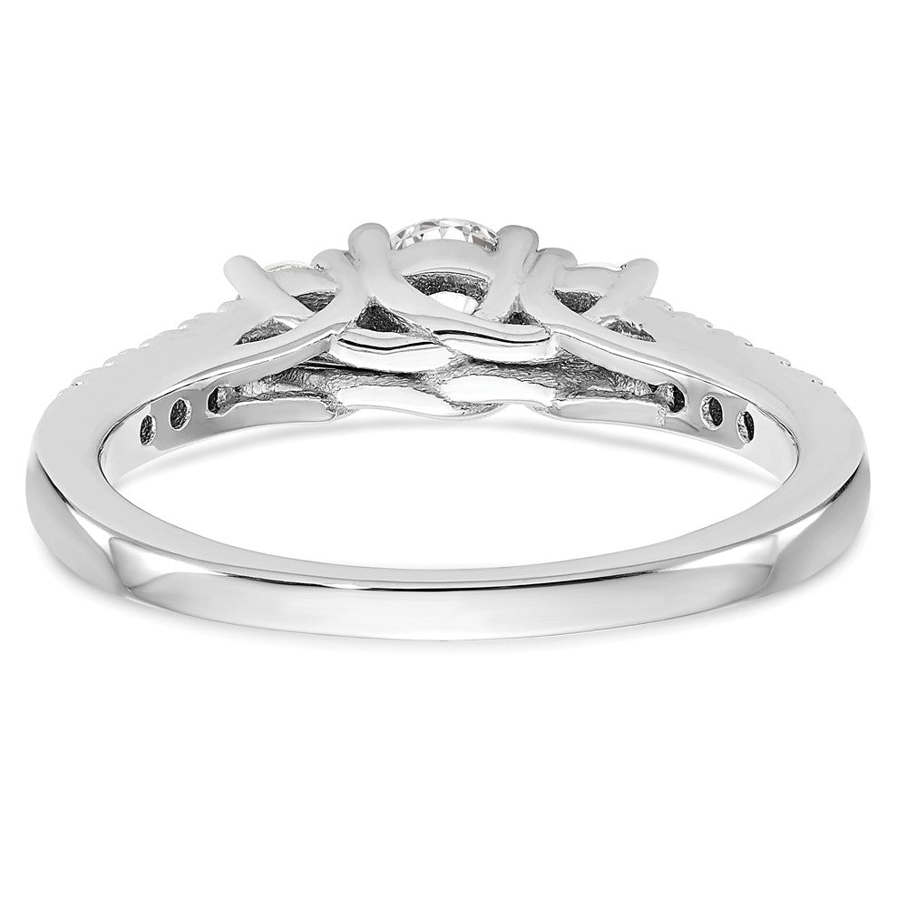 14K White Gold 3-Stone Plus (Holds 1/3 carat (4.5mm) Round Center) Diamond Semi-Mount Engagement Ring