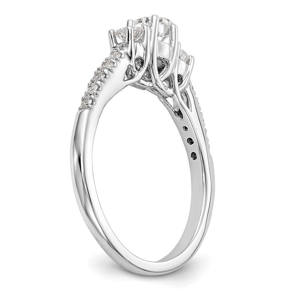 14K White Gold 3-Stone Plus (Holds 1/3 carat (4.5mm) Round Center) Diamond Semi-Mount Engagement Ring