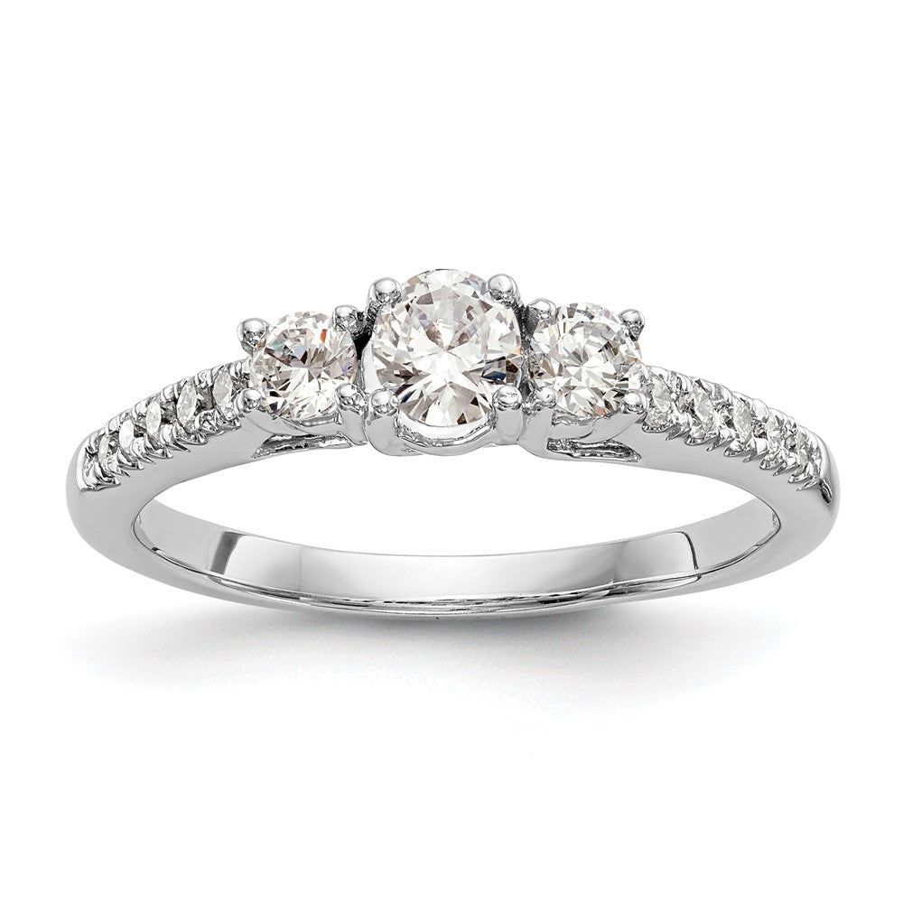 14K White Gold 3-Stone Plus (Holds 1/3 carat (4.5mm) Round Center) Diamond Semi-Mount Engagement Ring