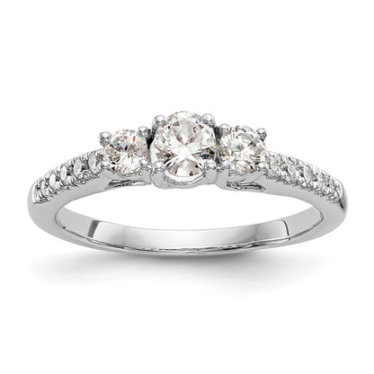 14K White Gold 3-Stone Plus (Holds 1/3 carat (4.5mm) Round Center) Diamond Semi-Mount Engagement Ring