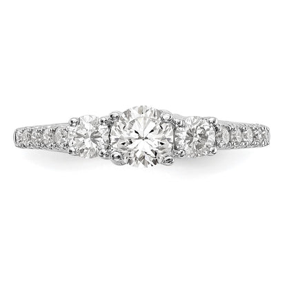 14K White Gold 3-Stone Plus (Holds 1/2 carat (5.2mm) Round Center) Diamond Semi-Mount Engagement Ring