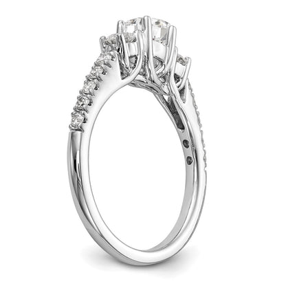 14K White Gold 3-Stone Plus (Holds 1/2 carat (5.2mm) Round Center) Diamond Semi-Mount Engagement Ring