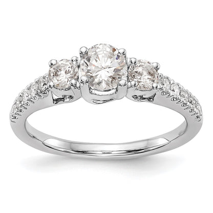 14K White Gold 3-Stone Plus (Holds 1/2 carat (5.2mm) Round Center) Diamond Semi-Mount Engagement Ring