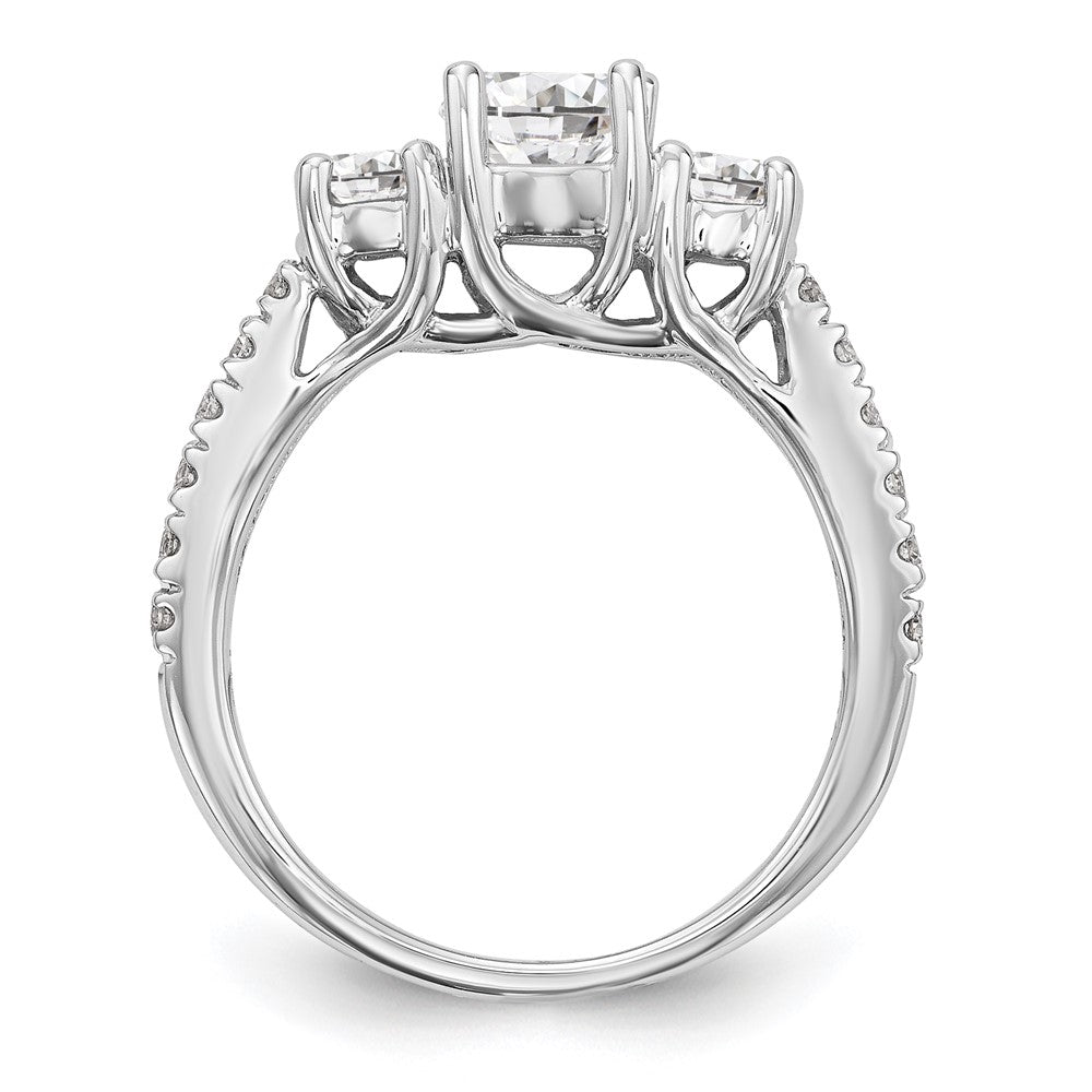 14K White Gold 3-Stone Plus (Holds 3/4 carat (5.8mm) Round Center) Diamond Semi-Mount Engagement Ring