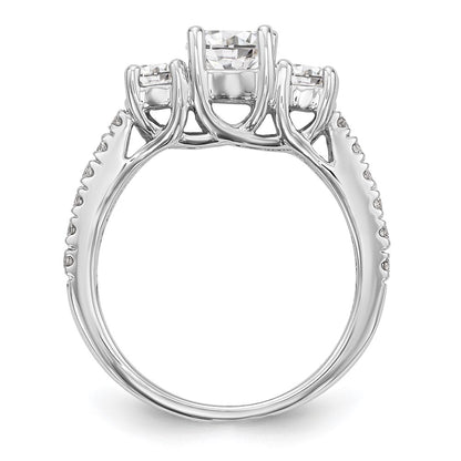 14K White Gold 3-Stone Plus (Holds 3/4 carat (5.8mm) Round Center) Diamond Semi-Mount Engagement Ring