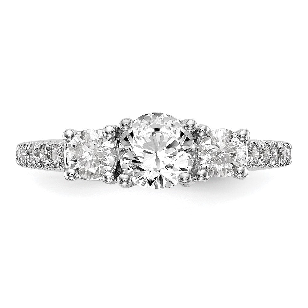 14K White Gold 3-Stone Plus (Holds 3/4 carat (5.8mm) Round Center) Diamond Semi-Mount Engagement Ring