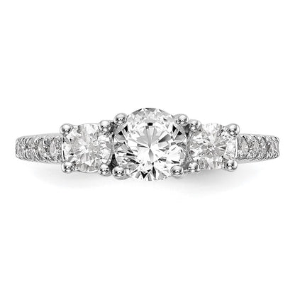 14K White Gold 3-Stone Plus (Holds 3/4 carat (5.8mm) Round Center) Diamond Semi-Mount Engagement Ring