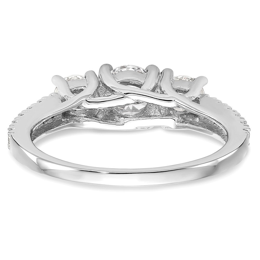 14K White Gold 3-Stone Plus (Holds 3/4 carat (5.8mm) Round Center) Diamond Semi-Mount Engagement Ring