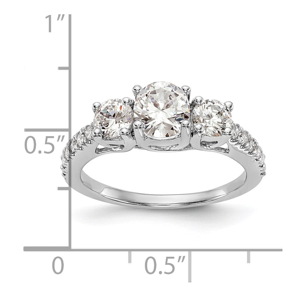 14K White Gold 3-Stone Plus (Holds 3/4 carat (5.8mm) Round Center) Diamond Semi-Mount Engagement Ring