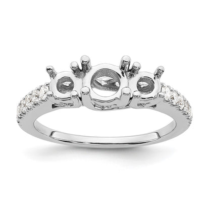 14K White Gold 3-Stone Plus (Holds 3/4 carat (5.8mm) Round Center) Diamond Semi-Mount Engagement Ring