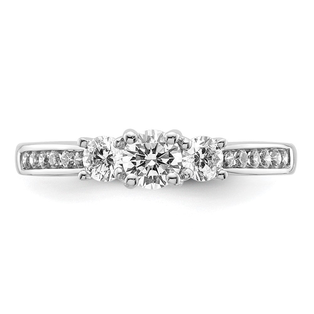 14K White Gold 3-Stone Plus (Holds 1/4 carat (4.1mm) Round Center and (2-3.1mm) Round Sides) Diamond Semi-Mount Engagement Ring