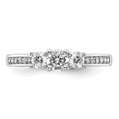 14K White Gold 3-Stone Plus (Holds 1/4 carat (4.1mm) Round Center and (2-3.1mm) Round Sides) Diamond Semi-Mount Engagement Ring