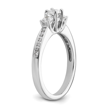 14K White Gold 3-Stone Plus (Holds 1/4 carat (4.1mm) Round Center and (2-3.1mm) Round Sides) Diamond Semi-Mount Engagement Ring