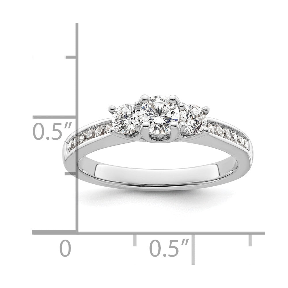14K White Gold 3-Stone Plus (Holds 1/4 carat (4.1mm) Round Center and (2-3.1mm) Round Sides) Diamond Semi-Mount Engagement Ring